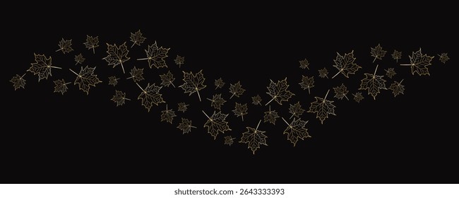 Golden maple leaves wind flying banner. Perfect for seasonal designs, luxury elegant invitations, and modern botanical projects that evoke the essence of autumn. Vector Illustration