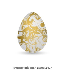 Golden Marble Easter.Spring Holiday Art Deco classy design.Vector realistic 3d shaped modern illustration.Luxury yellow gold foil Egg Hunt isolated element.Greeting card.