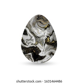 Golden Marble Easter.Spring Holiday Art Deco classy design.Vector realistic 3d shaped modern illustration.Luxury yellow gold foil Egg Hunt isolated element.Greeting card.