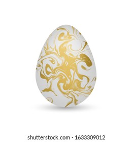 Golden Marble Easter.Spring Holiday Art Deco classy design.Vector realistic 3d shaped modern illustration.Luxury yellow gold foil Egg Hunt isolated element.Greeting card.