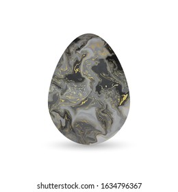 Golden Marble Easter.Spring Holiday Art Deco classy design.Vector realistic 3d shaped modern illustration.Luxury yellow gold foil Egg Hunt isolated element.Greeting card.