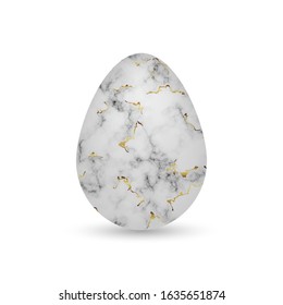 Golden Marble Easter.Spring Holiday Art Deco classy design.Vector realistic 3d shaped modern illustration.Luxury yellow gold foil Egg Hunt isolated element.Greeting card.