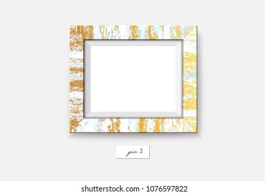 Golden marble frame isolated on white background. Vector illustration. Wall marble frame mock-up. Rusty frame.