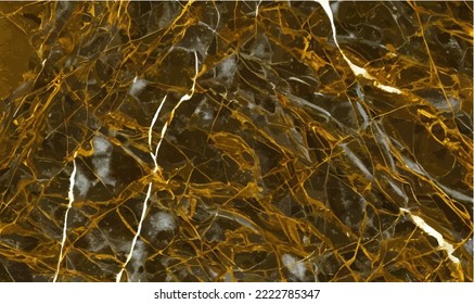 Goldene Marmorstruktur mit vielen Kontrasttexturen. Der abstrakte goldene Marmor kann auch als Oberflächeneffekt auf den Böden der Architektur verwendet werden. Keramikböden und -fliesen. Vektorgrafik.