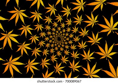 Golden Marijuana Leaves - Vector Pattern , Cannabis Plant Background , 