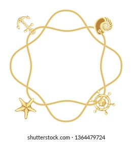 Golden Marine Composition. Vector Pattern, Template, Frame
