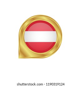 Golden marker location icon and national flag Austria.Vector illustration. Golden map pointer isolated on white background.