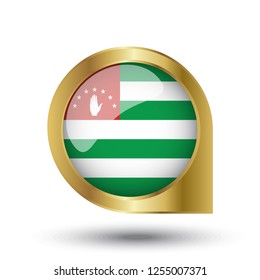 Golden marker location icon and national flag Abkhazzia.Vector illustration. Golden map pointer isolated on white background.