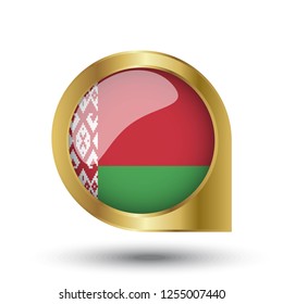 Golden marker location icon and national flag Belarus.Vector illustration. Golden map pointer isolated on white background.