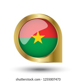 Golden marker location icon and national flag Burkina.Vector illustration. Golden map pointer isolated on white background.