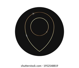 Icono de ubicación del marcador dorado. Ilustración vectorial. Puntero de mapa dorado aislado en fondo oscuro
