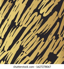Golden marker stripes seamless pattern. Distressed brush smear backdrop. Vector isolated gold ink paintbrush strokes background for fabric. Chinese rough dirty textile texture.