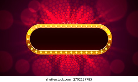 Marco de luz de marquesina dorada sobre un fondo rojo vibrante. Ilustración vectorial.