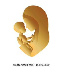 golden mary virgin lifting jesus baby manger vector illustration design