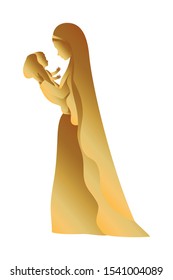 golden mary virgin lifting jesus baby manger vector illustration design