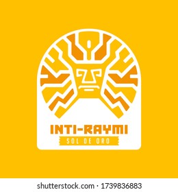 Golden mask. Gold Sun. Inti Raymi Ecuador Peru emblematic symbol of an ancestral and cultural celebration of the Andean peoples for the winter solstice.