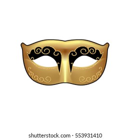 Golden mask  isolated on white background. Template for Mardi Gras or Venetian masquerade festival. Vector Illustration.