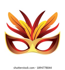 golden mask mardi gras with feathers vector illustration design