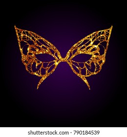Golden mask for Mardi Gras, Venetian carnival masquerade.