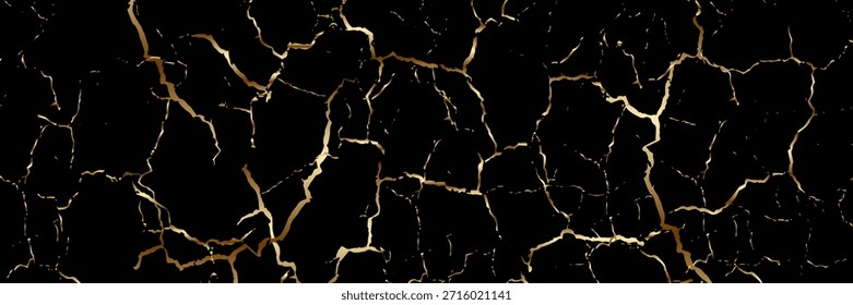 Material dorado de la restauración kintsugi. Abstractas fondo de Vector de textura de grieta de kintsugi dorado