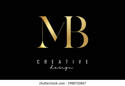 Golden MB m b letter logo concept with serif font and elegant style. Vector illustration icon with letters M and B.