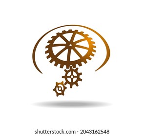 Golden mechanism of gears. The inside of the watch. Drive transmission. Drawn on a sphere