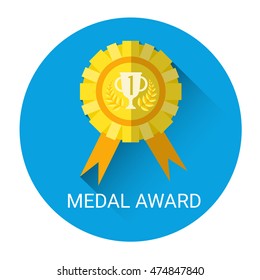 Golden Medal Award Icon Flat Vector Illustration