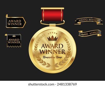 Golden medal award  isolated on dark background vector illustration