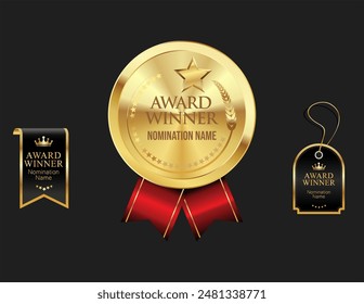 Golden medal award  isolated on dark background vector illustration