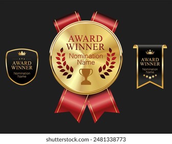 Golden medal award  isolated on dark background vector illustration