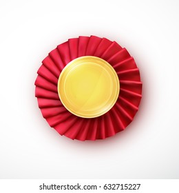 Golden medal award with satin ribbon rosette.