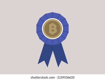 A golden medal with a bitcoin symbol engraved on it, successful investment strategies