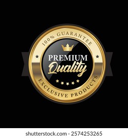 Golden medal and black luxury labels, gold premium vector badges. Luxury VIP and premium quality sticker tags. Black Friday Super Sale. Vector. EPS.