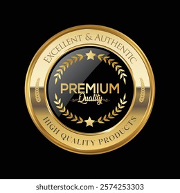 Golden medal and black luxury labels, gold premium vector badges. Luxury VIP and premium quality sticker tags. Black Friday Super Sale. Vector. EPS.