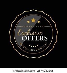 Golden medal and black luxury labels, gold premium vector badges. Luxury VIP and premium quality sticker tags. Black Friday Super Sale. Vector. EPS.