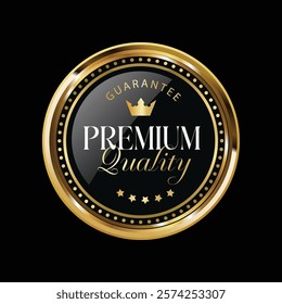 Golden medal and black luxury labels, gold premium vector badges. Luxury VIP and premium quality sticker tags. Black Friday Super Sale. Vector. EPS.