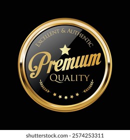 Golden medal and black luxury labels, gold premium vector badges. Luxury VIP and premium quality sticker tags. Black Friday Super Sale. Vector. EPS.