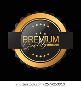 Golden medal and black luxury labels, gold premium vector badges. Luxury VIP and premium quality sticker tags. Black Friday Super Sale. Vector. EPS.