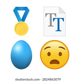 Golden medal, file document, blue easter egg and anguished face. Set of 4 icons