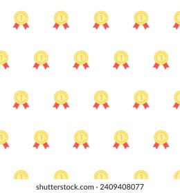 Golden medal first place seamless pattern. Vector of award medal, prize pattern, reward championship, celebration ceremony background illustration