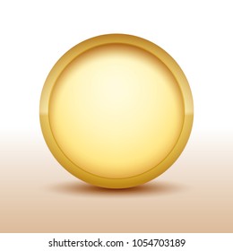 Golden medal. Gold vector badge. Isolated  modern illustration Symbol rich wealth hidden treasures riches goldshine dazzling blinding frame empty clean copyspace background logo realistic gift present