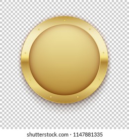 Golden Medal. Gold Vector Badge. Isolated On Transparent Background  Modern Illustration. Symbol Rich Empty Hidden Treasures Goldshine Dazzling Blinding Frame Empty Clean  Logo Realistic Gift Present