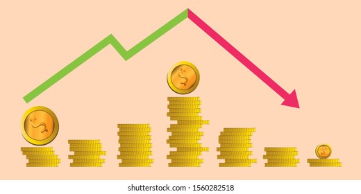 Golden medal graph up and down according to the world market,Vector illustration colors gold