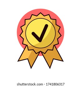 Golden Medal Icon with check mark on it. Golden Award symbol. golden badge icon