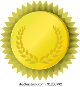 Golden medal with  laurel on white background (vector)