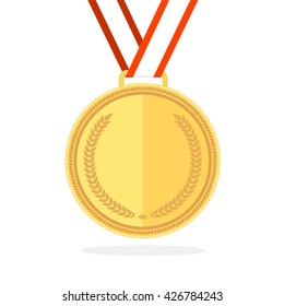 Golden Medal on White Background. Flat Style. Vector illustration