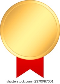 A golden medal and red ribbon that could be used as an award