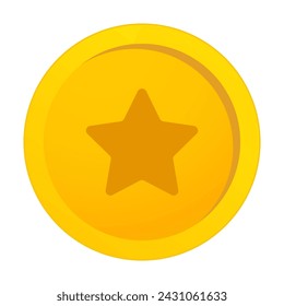 Golden medal with a star. Coin, collection, collect, trophy, award, pay, win, winner, nomination, award, ancient, first place, top, badge, order, medallion, competition, Olympics. Vector illustration