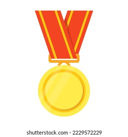 Golden medal vector cartoon. Winners trophies award on white studio background. Championship, triumph, goal achievement concept. Prize design
