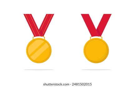 Ilustración vectorial de medalla de oro. Juego de trofeos planos de medallas de oro.